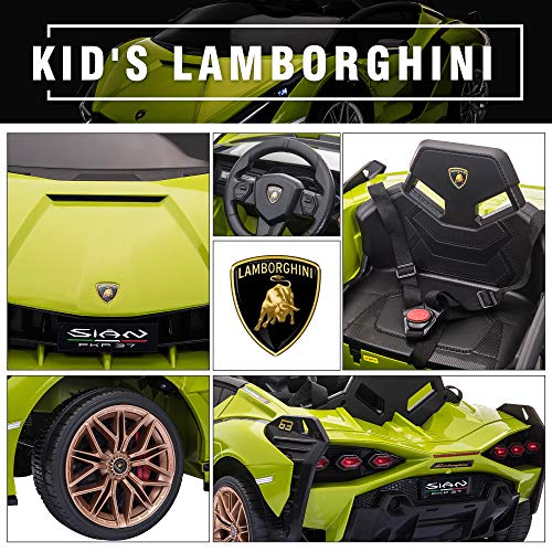 TOBBI 12V Kids Electric Ride On Car, Licensed Lamborghini SIAN Parente Remote Control Toy Toddler Battery Powered 4 Wheeler Vehicle to Drive with Safety Belt/Horn & LED Lights for Children 1-6-Green