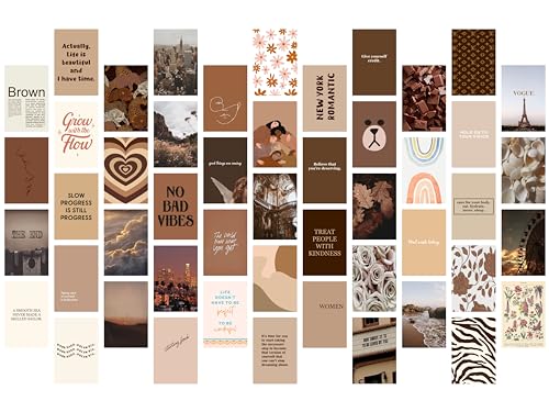 Image of Craft Qila Cardstock 54 Peel-N-Stick Brown Wall Collage Kit Posters - 4 X 6 Inches Wall Decor Poster - Wall Art For Bedroom, Living Room, Office - Glue Dots Included