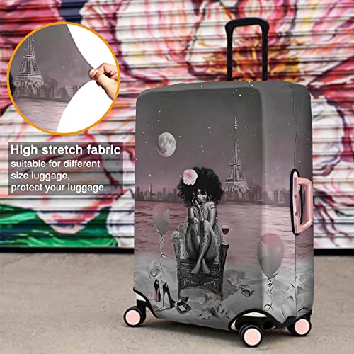 African American Black Girl Luggage Protective Cover Pink and Black Beach Paris Eiffel Tower Suitcase Cover Fit 22-24 Inch Luggage4