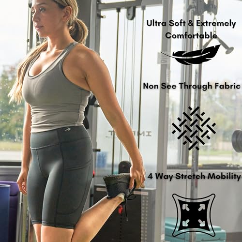 CompressionZ Women's Compression High Waisted Biker Shorts, Tummy Control for Workouts 10"/7"4