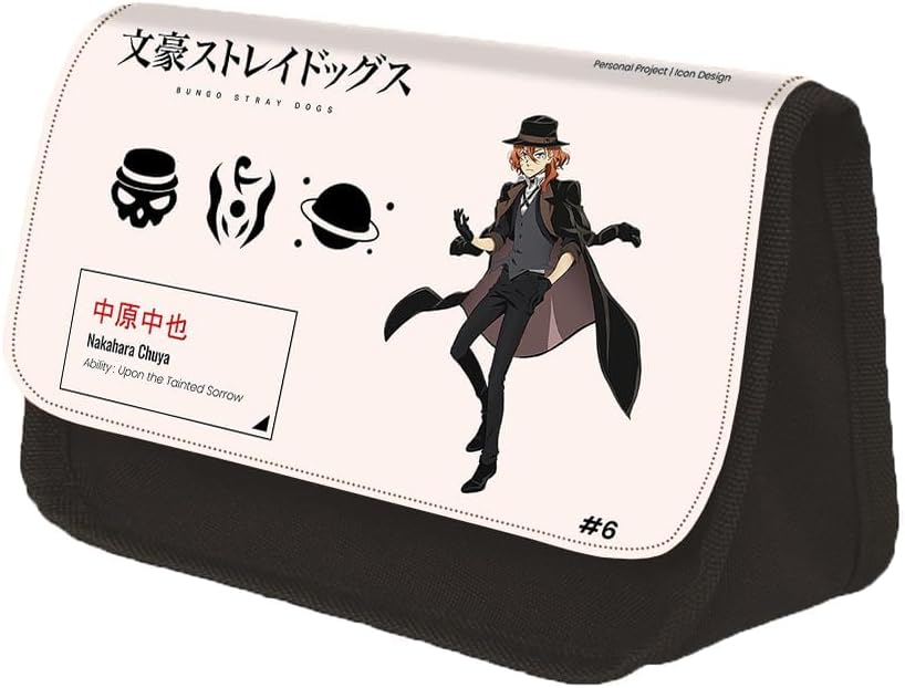 QKNTKF Bungo Stray Dogs Pencil Case Bag Pen Box Stationery Case Organizer Dazai Osamu Nakajima Big Capacity Girls Boys Student Pen Bag for School Office Supplies (22 * 7.5 * 13CM, Type 6)