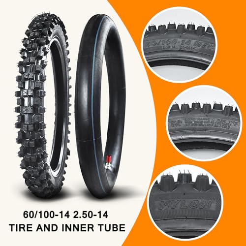 HOLATO Rear 80/100-12 3.00-12 Front 60/100-14 2.50-14 Tire and Inner Tube for 110cc 125cc CRF70 CRF110 KLX110 TTR90 PW80 RM60 RM65 TaoTao DB14 SSR Apollo Coolster Dirt Pit Bike Motorcycle Heavy Duty