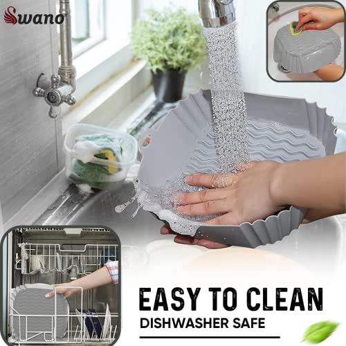 image for Swano Silicone Air Fryer Liners Square 2 Pcs, Food Safe Reusable Heat 