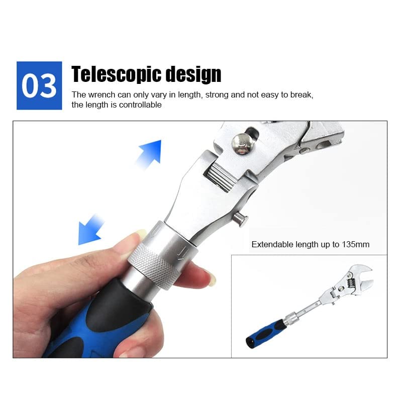 Llave ajustable 5 en 1, llave dinamométrica de 10 pulgadas, llave universal de trinquete curvado, llave plegable de 180 grados, herramienta manual para plomería, reparación de automóviles y mantenim
