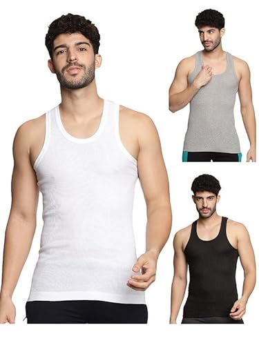 Lux Derby Men's Vest with Drop Needle Design - Mercerized Cotton, Comfortable, Long-Lasting Vest(Pack of 3)(95cm)(Color May Vary) Assorted