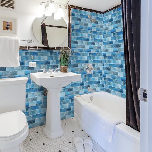 CASAPALACE Glass Mosaic Tiles Backsplash, 5-Sheet Subway Backsplash Glass Tiles for Kitchen Bathroom Swimming Pool Shower Wall (Aqua Blue, 4.71 SQ.FT) by CASAPALACE - Image 6