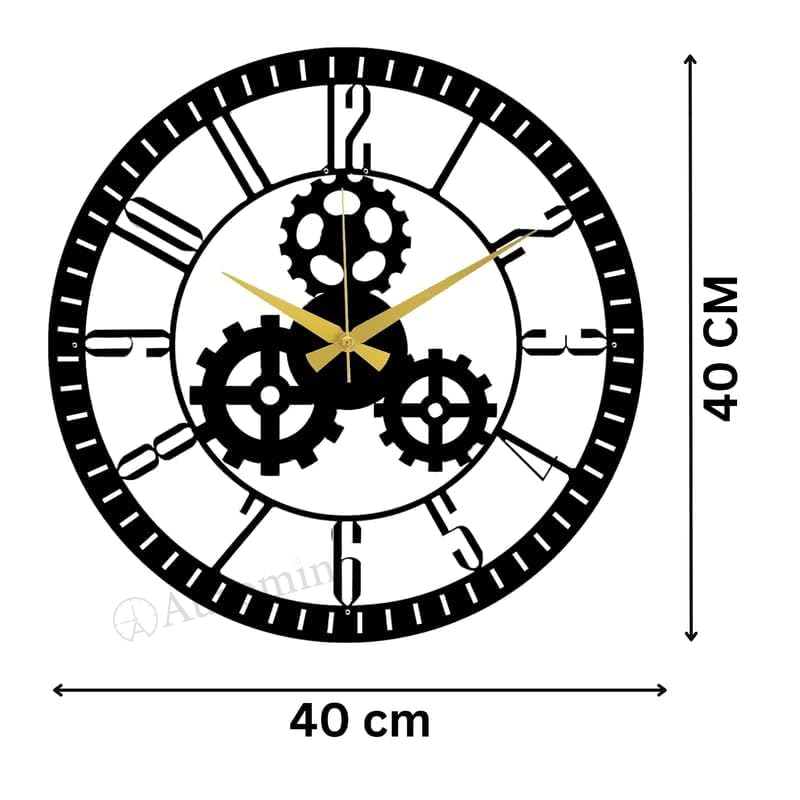 Image of Wall Clock Stylish Metal Analog Wall Clock for Living Room, Bedroom, Office, Kitchen, Home and Hall | Antique Fancy Big Size Modern Wall Watch (Black(DA-169), 40 CM)