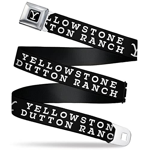 Paramount Network Belt, Seatbelt Buckle Belt, Yellowstone Dutton Ranch and Y Logo Black White, Youth 20 to 36 Inches