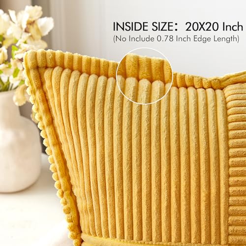 Image of MIULEE Golden Yellow Corduroy Pillow Covers 20x20 Inch with Splicing Set of 2 Soft Boho Striped Pillow Covers Broadside Decorative Textured Summer Pillowcases for Couch Cushion Bed Livingroom