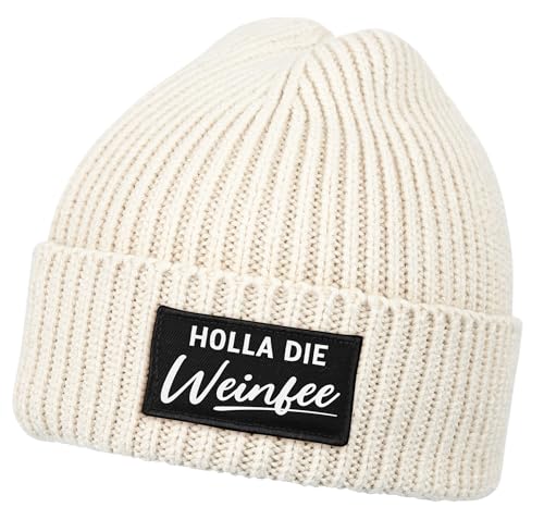 Bonnet en tricot pour homme beige avec patch brodé humoristique en maille douce extensible