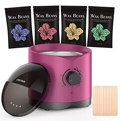 Wax Warmer, Crenova Waxing Kit 2020 New Upgraded for Hair Removal with 20 Applicators and 4 Pack (14.1oz) Hard Wax Beans for Home Waxing