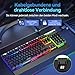 TECKNET Gaming-Tastatur Kabellos, QWERTZ-Tastatur (Deutsches Layout), Membran Tastatur mit 105 Tasten, Vollmetall-Pane, RGB Beleuchtung, Handgelenkauflage, 25 Anti-Ghosting-Tasten für Gamer & Büro