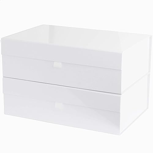 Miniatura 7 de Purple Q Crafts Caja de regalo dura blanca con tapa de cierre magnético de 14 x 9 x 4 pulgadas, cajas de regalo rectangulares con acabado blanco