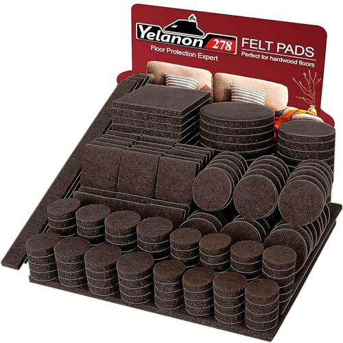 Yelanon Felt Furniture Pads - 278 Pcs Furniture Pads Self Adhesive, Felt Chair Pads, Anti Scratch Floor Protectors for Furniture Feet Chair Legs, Furniture Felt Pads for Hardwoods Floors, Brown