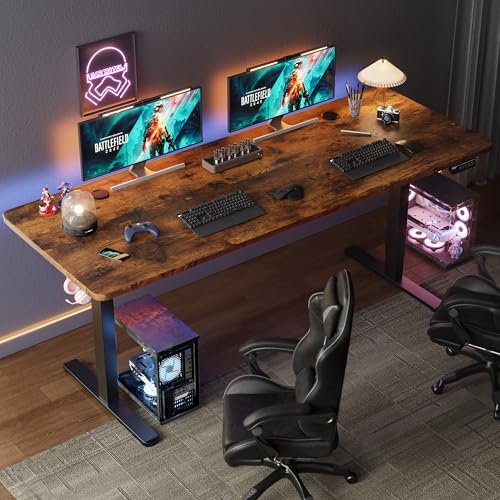 Monomi Large Electric Standing Desk 79" - Height Adjustable Sit Stand Desk with 178 lbs Load Capacity, 3 Memory Presets, Quiet Motor & Anti-Collision for Home Office (Rustic Brown) - Image 2