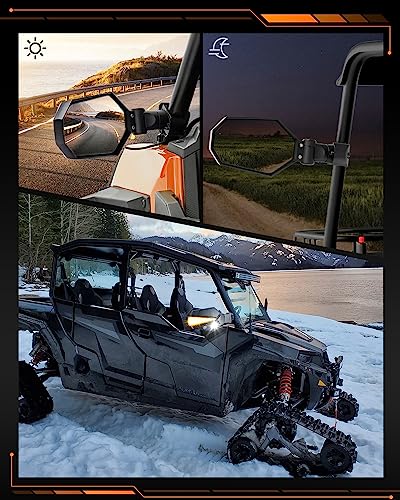 Braveway Utv Side Mirrors With Led Lights, O-Shaped Bracket Fit All 1.5-2.5" Roll Bar Cage, Amber White Green 3 Modes Compatible With Side By Side Polaris Rzr Ranger Kawasaki Teryx Mule Can-Am X3 #TOP6