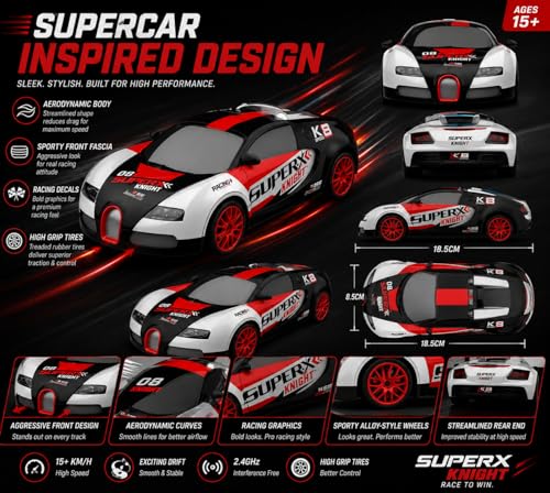 Image of Remote Control Sports Car & Off-Road SUV Toy for Kids, High Speed RC Racing with Wireless Remote, Realistic Lights & Premium Design Gift for Boys Girls (SUPERX Drift CAR)