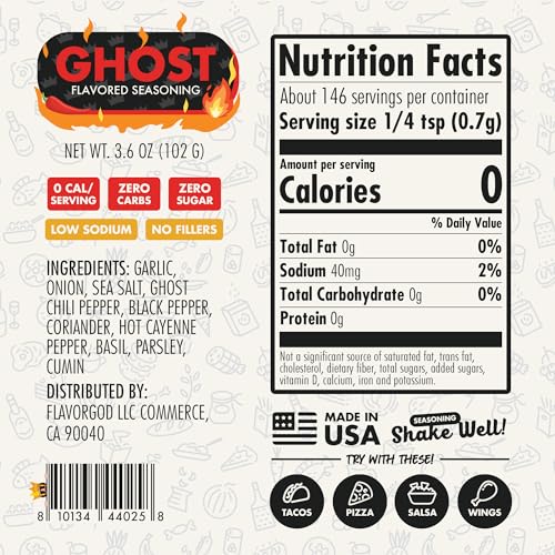 Image of Ghost Pepper Seasoning Mix by Flavor God - Premium All Natural & Healthy Spice Blend for Grilling Chicken, Beef, Seafood, Vegetables, Eggs, Salad, Tacos, & Pizza - Kosher, Gluten-Free, Dairy-Free, Vegan, Keto Friendly