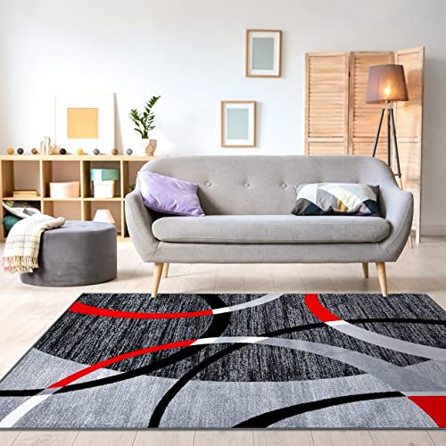 Persian-Rugs Luxe Weavers Victoria Collection 3895 Gray 8 Ft X 11 Ft Modern Abstract Geometric Stain Resistant Area Rug #TOP4