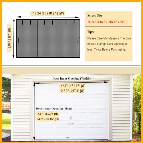 SANJINFON Retractable Garage Door Screen Kit 18x8 FT - Heavy-Duty Fiberglass Mesh Net Screen Door for 2 Car Garage 18x8ft, Easy Installation with Magnetic Closure - Ideal for Patio, Balcony, or Porch by SANJINFON - Image 2
