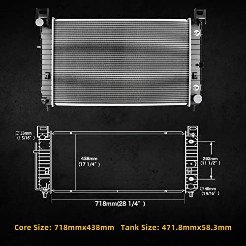 Image of DWVO 28'' Core Radiator Compatible with 1999-2013 Chevy Silverado 1999-2007 Sierra Tahoe Yukon 2000-2006 Suburban Tahoe, Fit for 2002-2004 Cadillac Escalade 4.3L 4.8L 5.3L 6.0L V6 V8