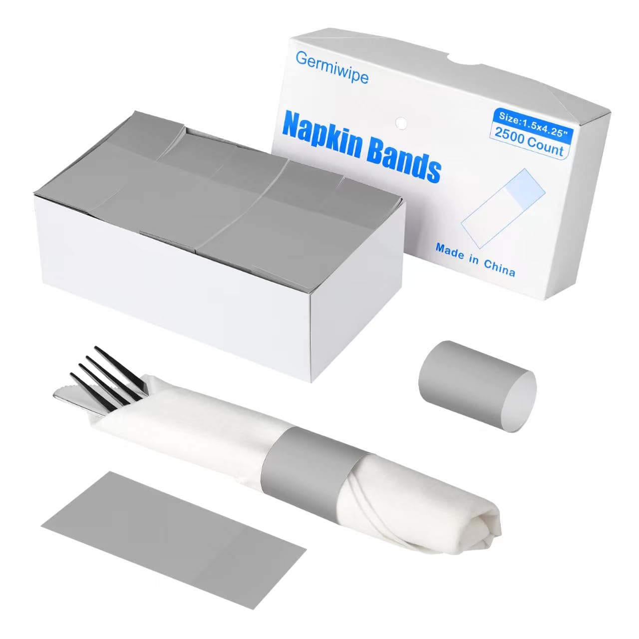 Germiwipe 2.500 Stück selbstklebende Papierserviettenbänder (grau) | Silverware Wraps Bänder zum Verpacken von Besteck, ideal für Restaurant, Familie, Party, Hochzeit, Feier, Tischdekoration