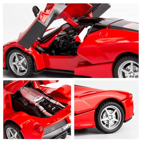 Image of 1:32 LaFerrari Toy Car, Metal Pull Back Diecast Model Car with Openable Doors, Sound & Light, Gifts for Kids (Red)