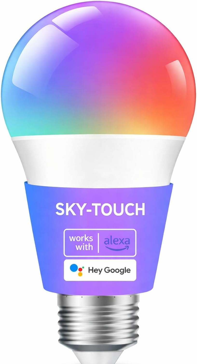 1Pcs Smart Led Bulb with Alexa WiFi, Google Assistant Home App, Smart WiFi and Bluetooth E27 Remote RGB Control Color Bulbs, AC 190-24V,50/60HZ,10W,2700k-6500K