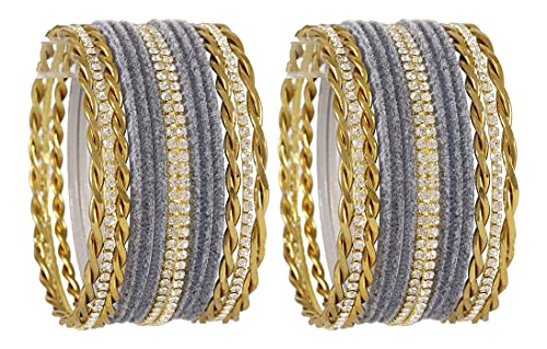 Image of NMII Gold Plated Metal Velvet Bangles Set For Women & Girls with Zircon Gemstone Studded | Traditional Women's Bangles | Designer Gold Bangles | Fashion Jewellery- Set of 28
