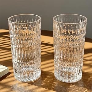 Highball glasses set of 4 15oz vintage drinking glasses unleaded glass dishwasher safe for easy to cleaning cut glass tall water tumblers for table top of holiday party  urban country home decor