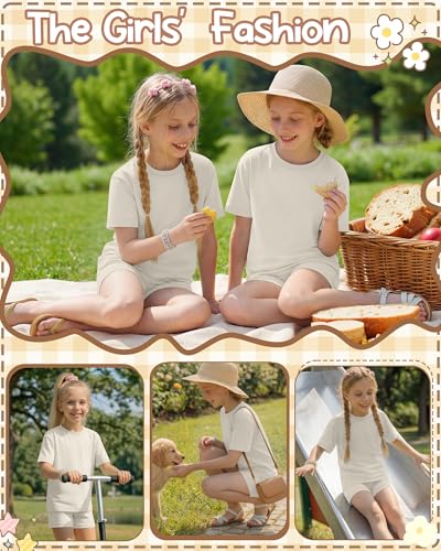 Image of Oakgarden Summer Outfits for Girls 5-14Y Athletic Casual Sets Kid Short Sleeve Shirt Bike Shorts 2 Piece Tween Trendy Clothes