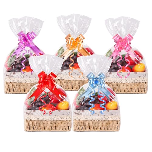 20Pcs Large Cellophane Wrap for Hampers 60 x 40cm Clear Cellophane Wrap Bags with Pull Bows Resealable Basket Gift Bag for Hamper Making Christmas Easter Valentines Day Presents Packaging
