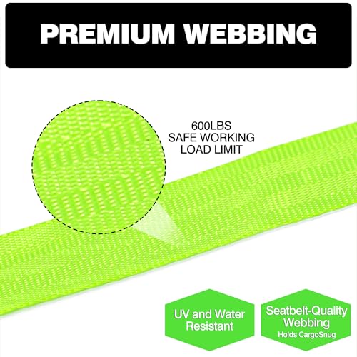 Retractable Ratchet Straps (4-Pack) - Heavy Duty Auto Slow Retraction Tie Down Straps - 1 Inch x 13 Feet (1,800lb Break Strength) for Truck, Cargo Trailer, Motorcycle, ATV, UTV - Fluorescent Green — view 3