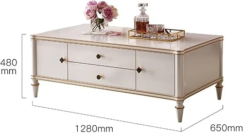 Miniatura 3 de BNNP Mesa de té para sala de estar mesa de café blanca vintage mesa de sofá rectangular de madera de 50 pulgadas con gran almacenamiento para sala