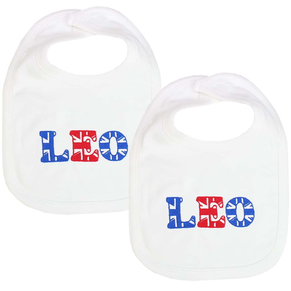 Teddyt's White, Red, Blue Personalised Baby Union Jack Font Embroidered Cotton Bib Set