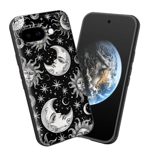 smauncucn for Pixel 9A Case,Soft TPU Slim Fashion Anti-Fingerprint Non-Slip Protective Phone Case Cover for Google Pixel 9A 5G (6.3") 2025,Vintage Sun Moon Stars