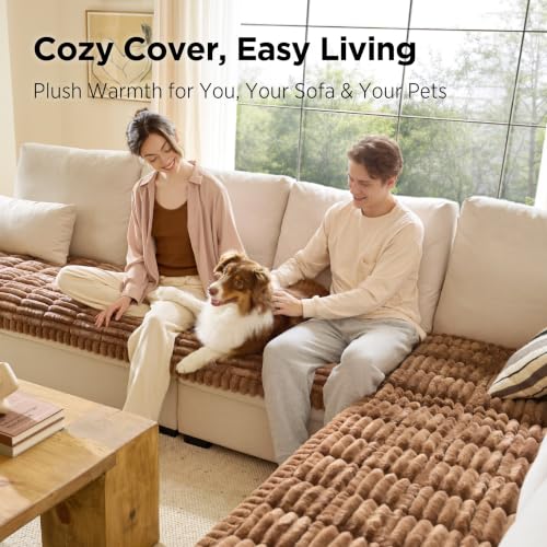 Bedsure Comfyfleece® Sofa Cover, Couch Covers for Dogs, 27.6 x 82.7 Brown - image 2