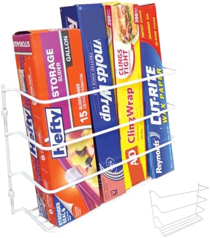 Evelots 2 Pk Plastic and Foil Wrap Organizer on Cabinet Door or Pantry Wall Rack - Sandwich, Freezer, Food Bag Storage Organizer - Bathroom Laundry Supplies, Kitchen Organization and Storage