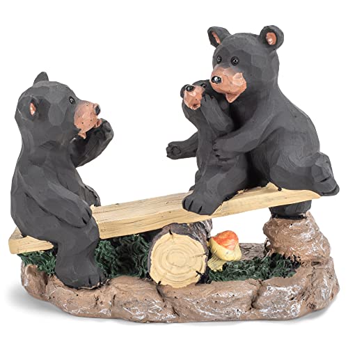 Bears Family On A Teeter Totter Natural Black 6 x 5 Resin Stone Figurine
