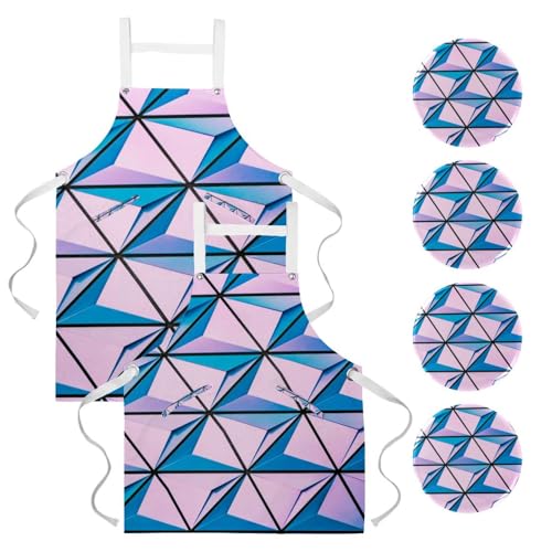 Tablier de cuisine pour pâtisserie et bistro lot de 2 pièces à motif géométrique multicolore