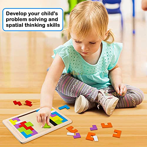 Image of Zest 4 Toyz Wooden Block Puzzle Game for Kids Brain Teasers Toy Colorful 3D Russian Blocks Game STEM Educational Gift for Boys Girls - (40 Pcs) Multicolor