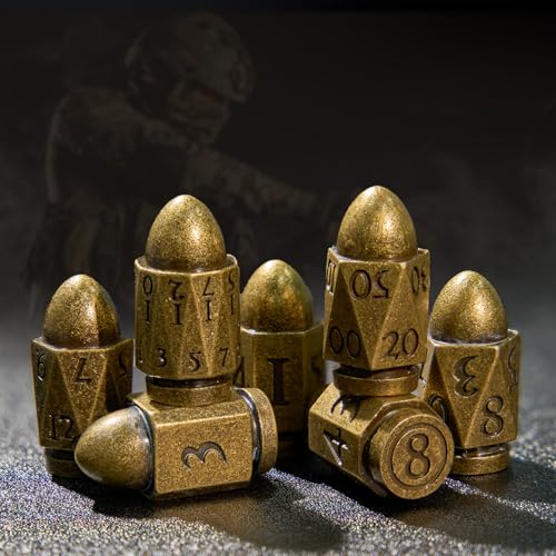 Bullet Dice,HNCCESG DND Dice of Dungeons and Dragons Dice,Metal Dice Set Polyhedral for Crime Theme Role Playing Game (Bronze)