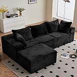 Vamcheer 3/4 Seater Modular Sectional Sofa - 274cm Oversized L-shaped Corner Couch with Memory Foam Seating & Detachable Backrest for Living Room Bedroom, No Assembly Required, Black