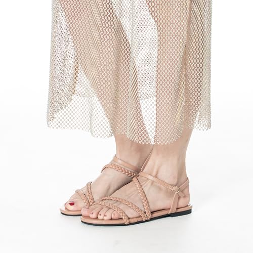 Image of Mtzyoa Women Flat Sandals Dressy Strappy Gladiator Summer Ankle Strap Nude Open Toe Comfortable Wedding Casual Leather Ladies Party Trendy Vacation