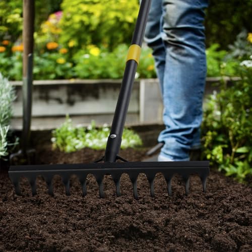 Rake, 118 cm Bow Rake with 12 Tines, Long Handle Garden Rake - Image 7
