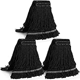 Esuphands 3-Pack Heavy Duty Mop Head Commercial Replacement for General and Floor Cleaning , Wet Industrial Black Cotton Looped End String Head Refill