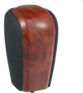 Black Faux Leather Wood Grain Red Short Brown Car Gear Shift Knob