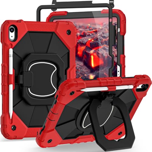 Image of Auizotl Case for iPad (A16) 11th Generation 11 Inch (2025) /iPad 10th Generation 10.9 Inch (2022) with Screen Protector,Military Grade Shockproof 10th Gen i Pad Case with Rotatable Stand,Red Black