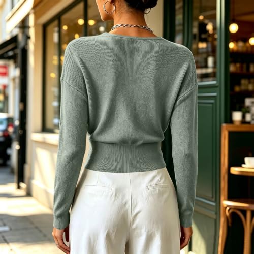Womens Wrap Sweater Long Sleeve V Neck Slim Knit Tops Fall Winter - image 6