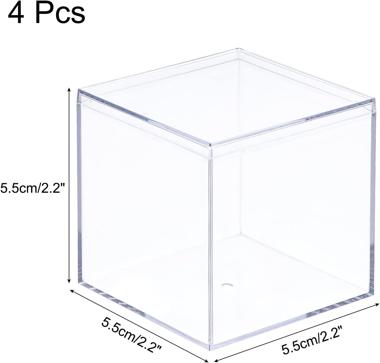 MECCANIXITY Clear Acrylic Plastic Storage Box Square Cube Display Case with Lid, 5.1x5.1x5.1cm Container Box for Small Item, Pack of 4
